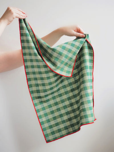 Festive Green GinghamTea Towel