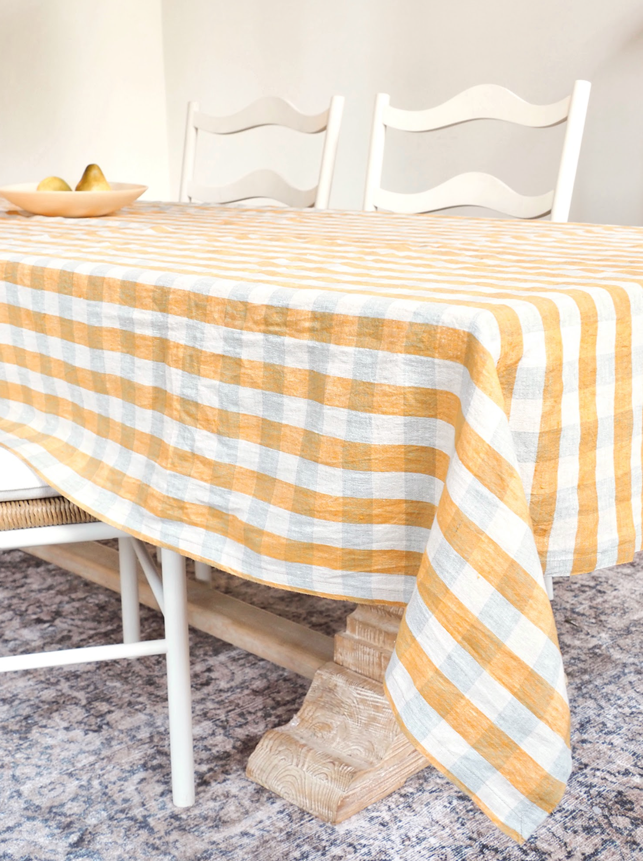 Gingham Yellow Linen Tablecloth