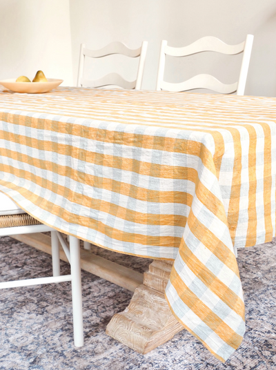 Gingham Yellow Linen Tablecloth