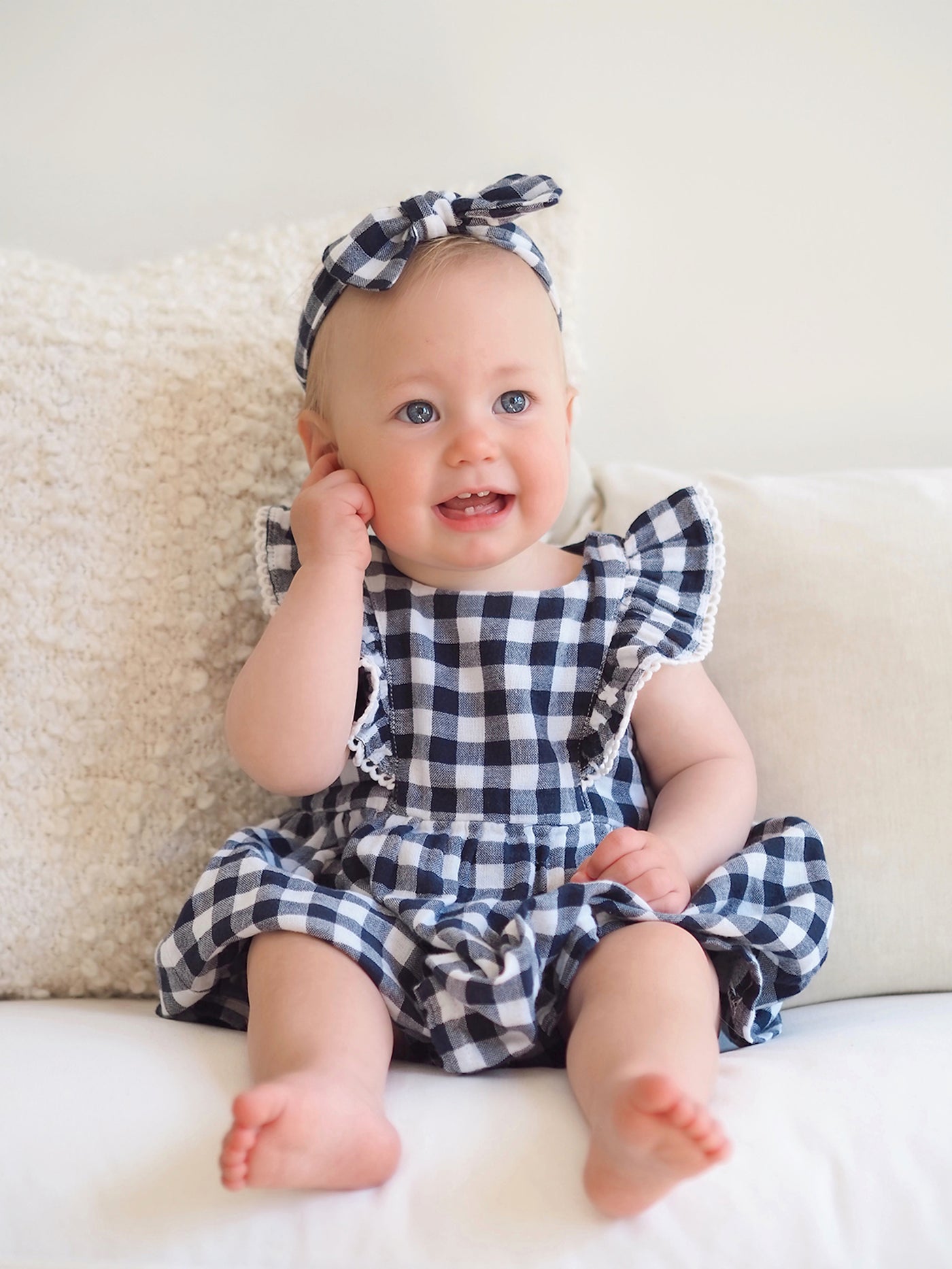 Navy Gingham Headband