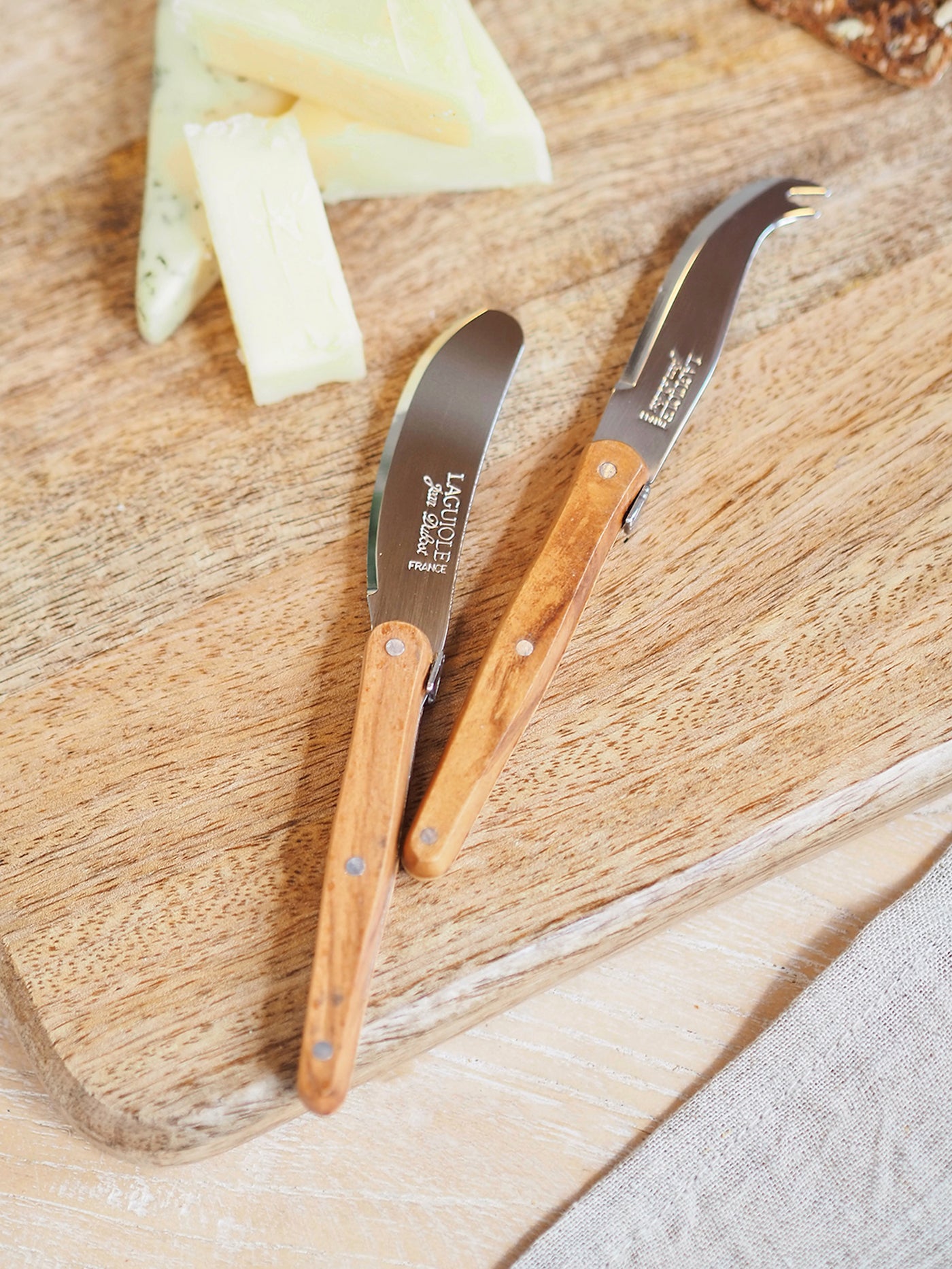 Jean Dubost Olive Wood Mini Cheese Knife & Spreader