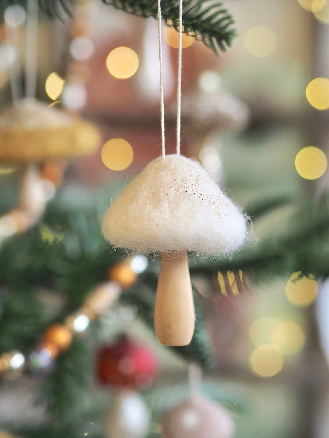 Dusty White Mushroom Ornament | Narrow