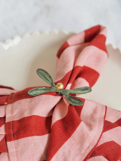 Red & Pink Stripe Ruffle Linen Napkin