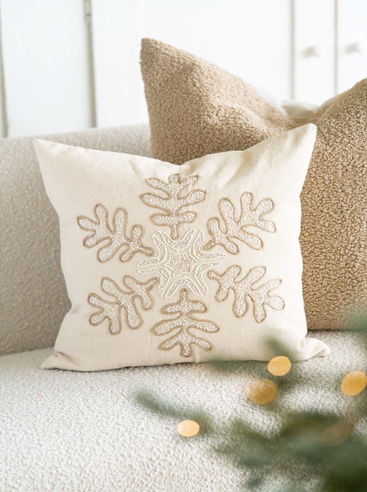 Embroidered Snowflake Pillow | 18x18