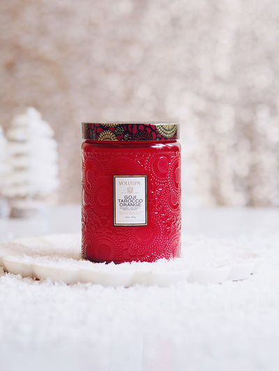 Goji Tarocco Orange Embossed Glass Jar Candle