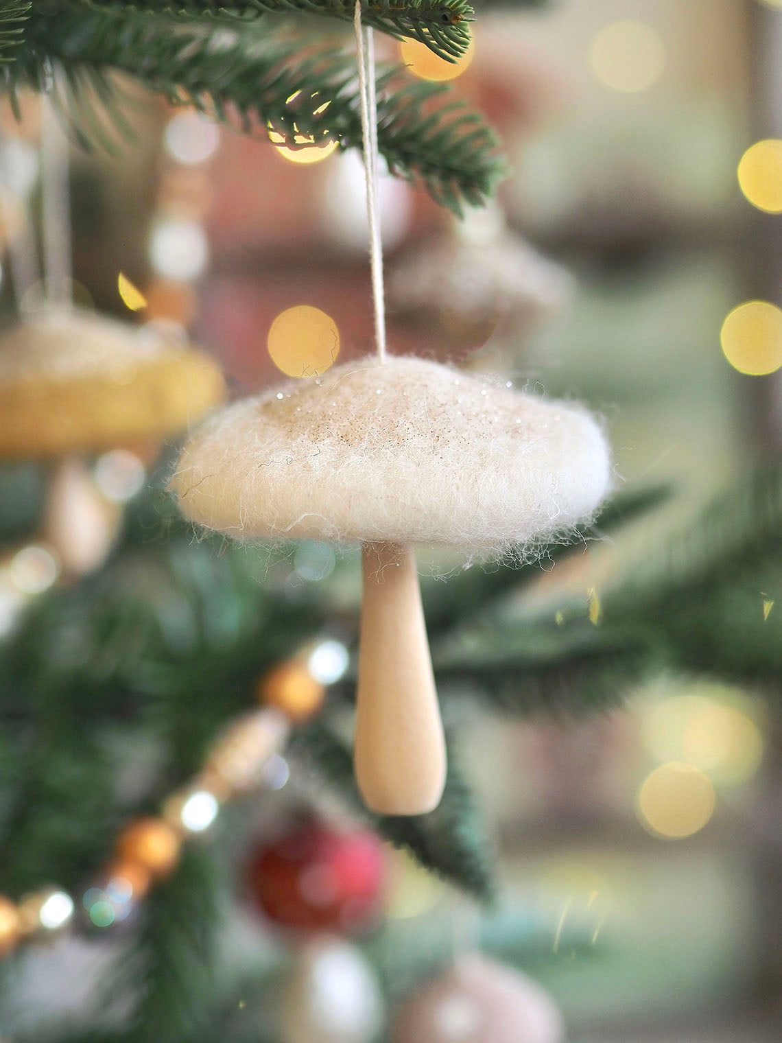 Dusty White Mushroom Ornament | Wide