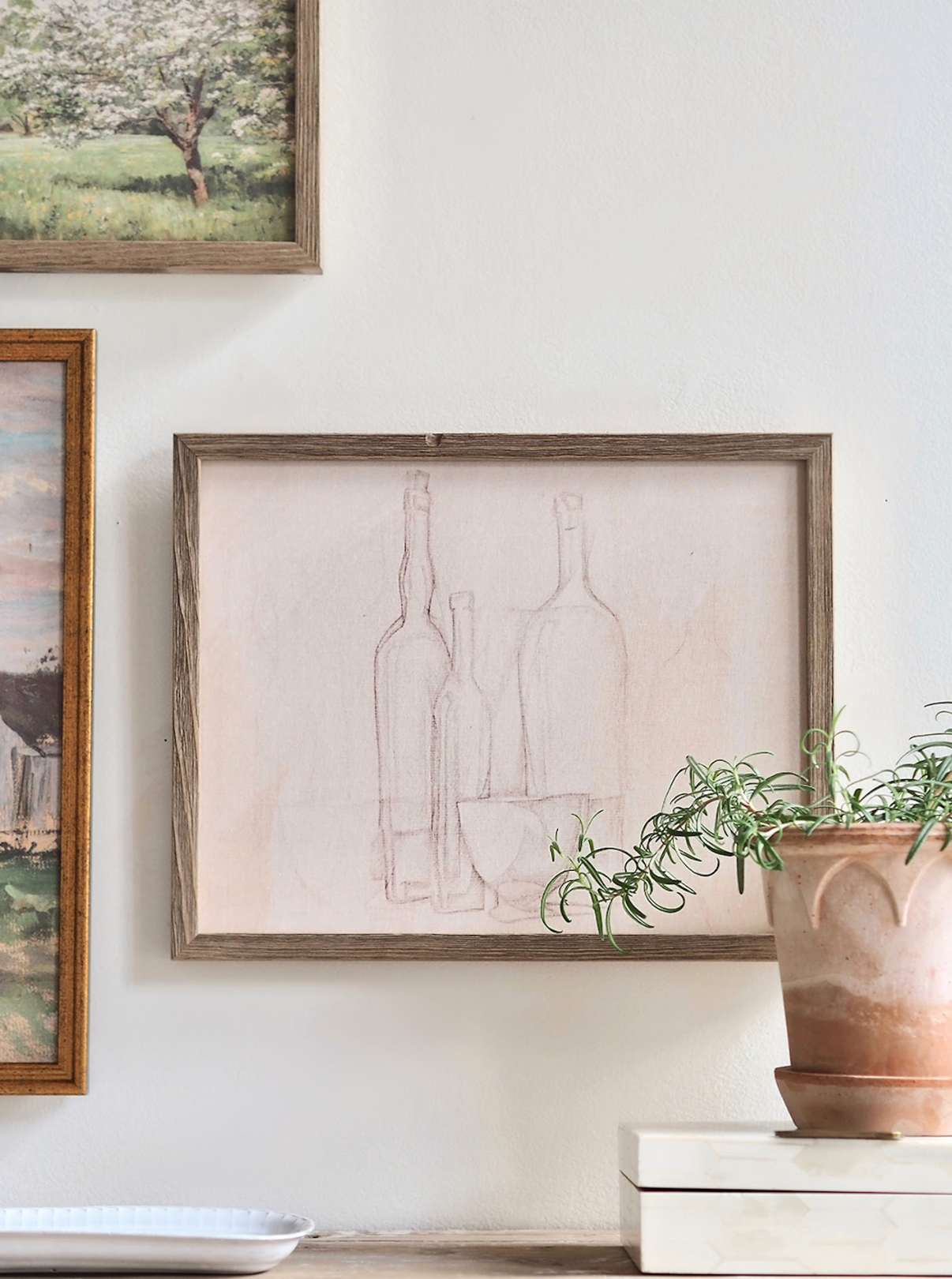 Bottles Sketch Framed Canvas Print | 11x14