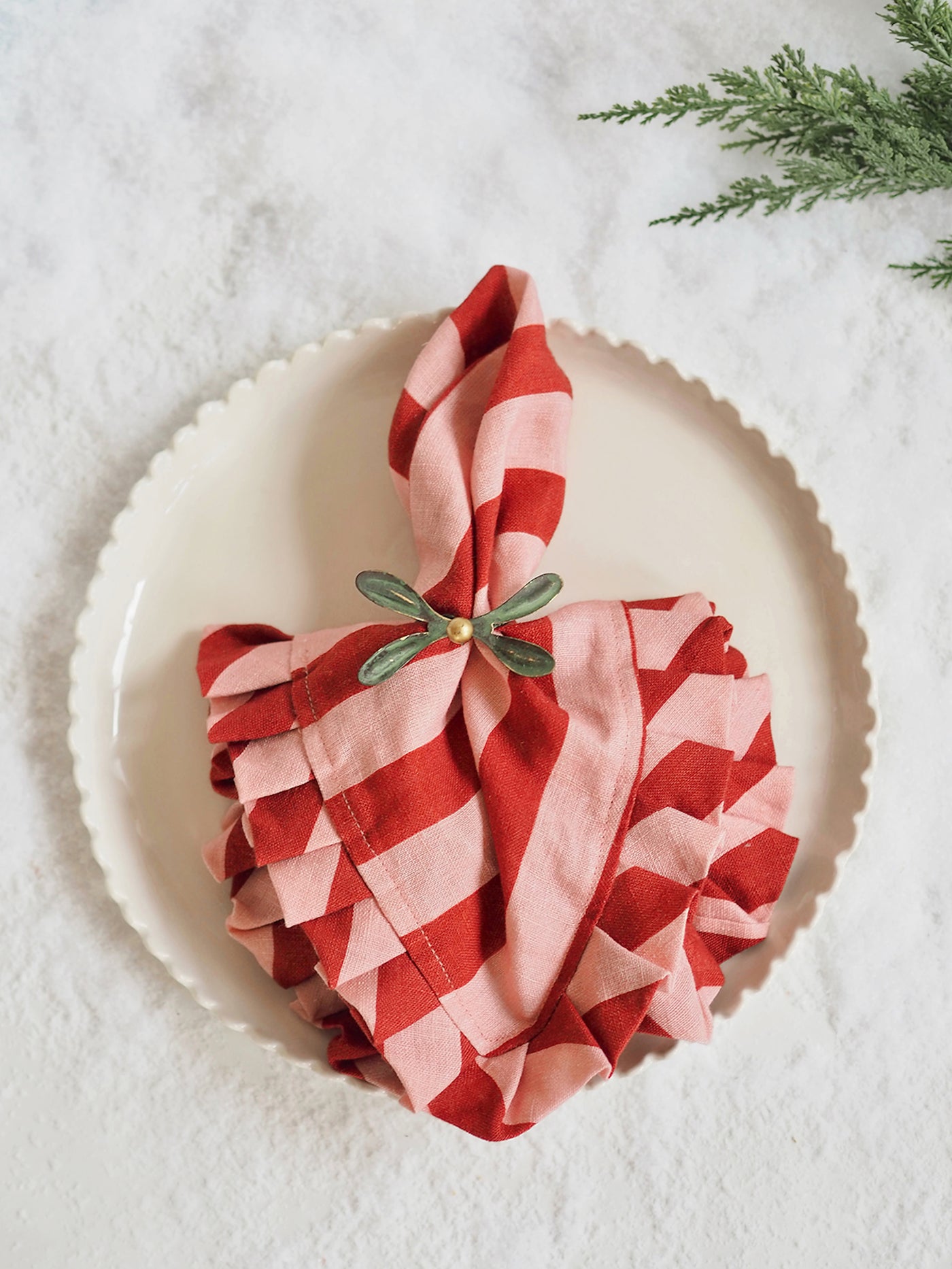 Red & Pink Stripe Ruffle Linen Napkin