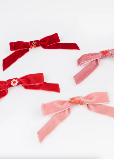 Velvet Bows With Charms Hair Clips