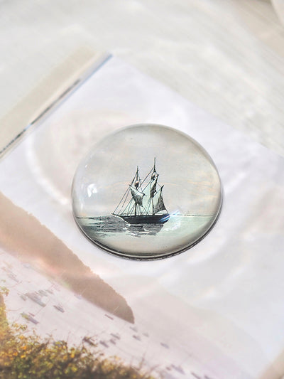 Ship at Dusk Dome Paperweight