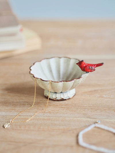 Decorative White Bowl w/ Red Robin Bird