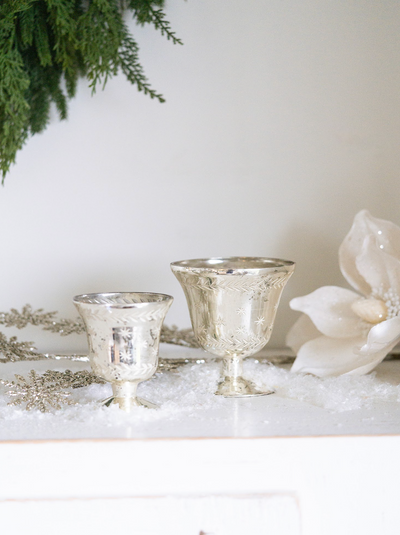 Etched Silver Mercury Footed Vase