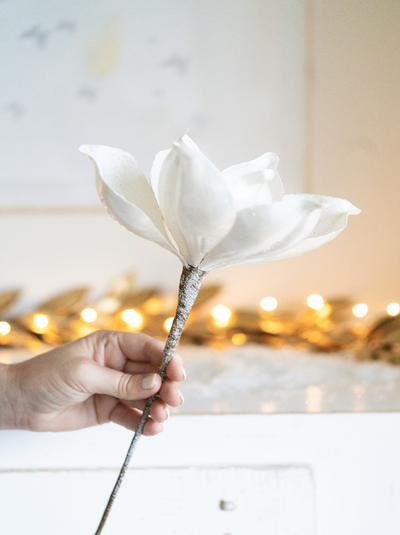 Glittered White Magnolia Stem