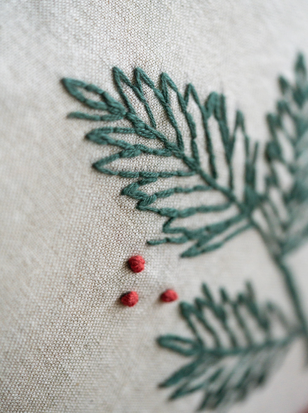 Embroidered Holly Pillow | 12x12