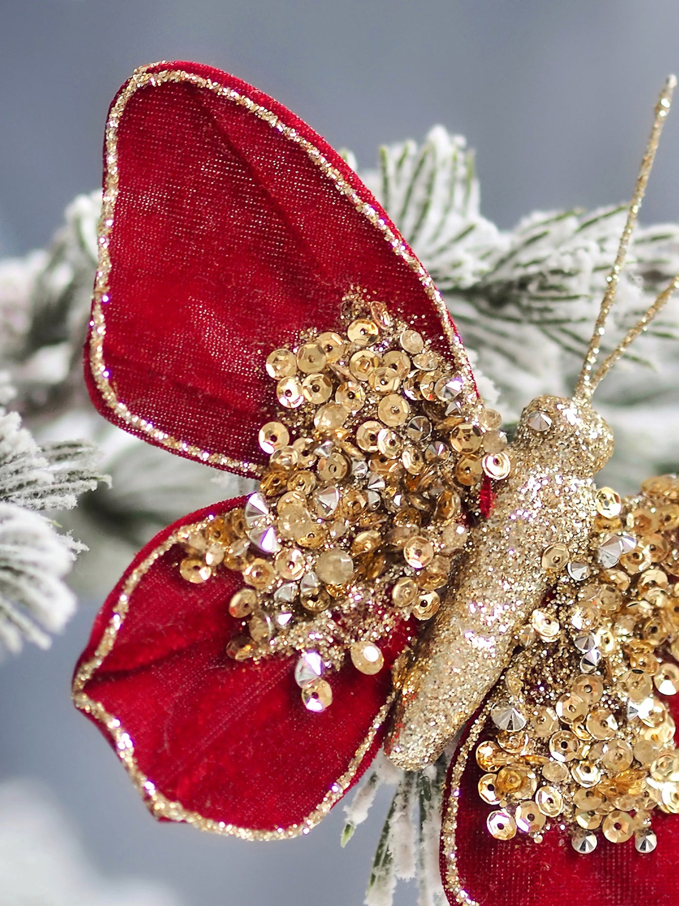 Glittery Red Velvet Butterfly Ornament