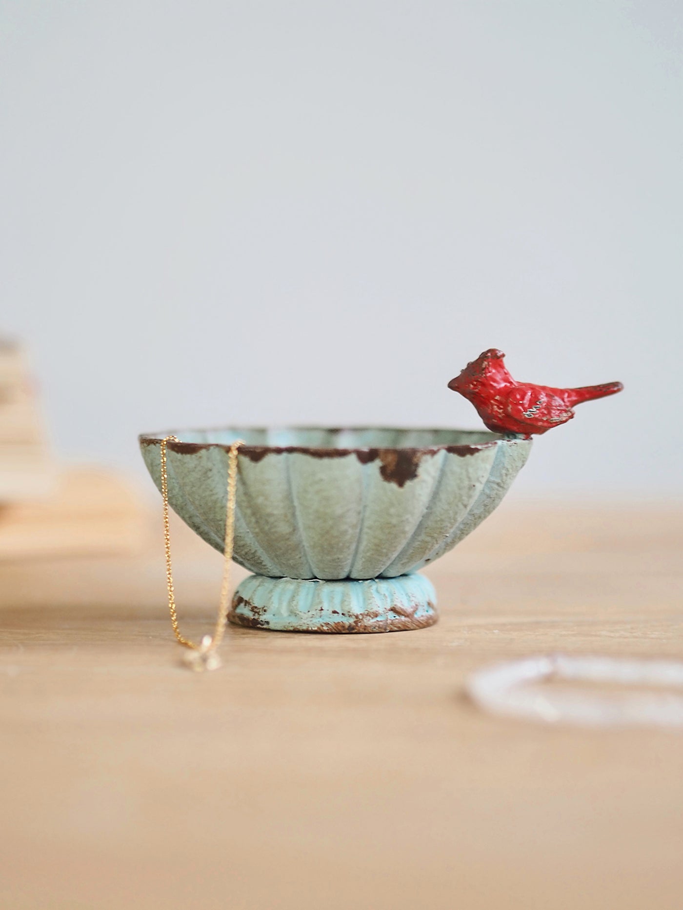 Decorative Sage Bowl w/ Red Robin Bird