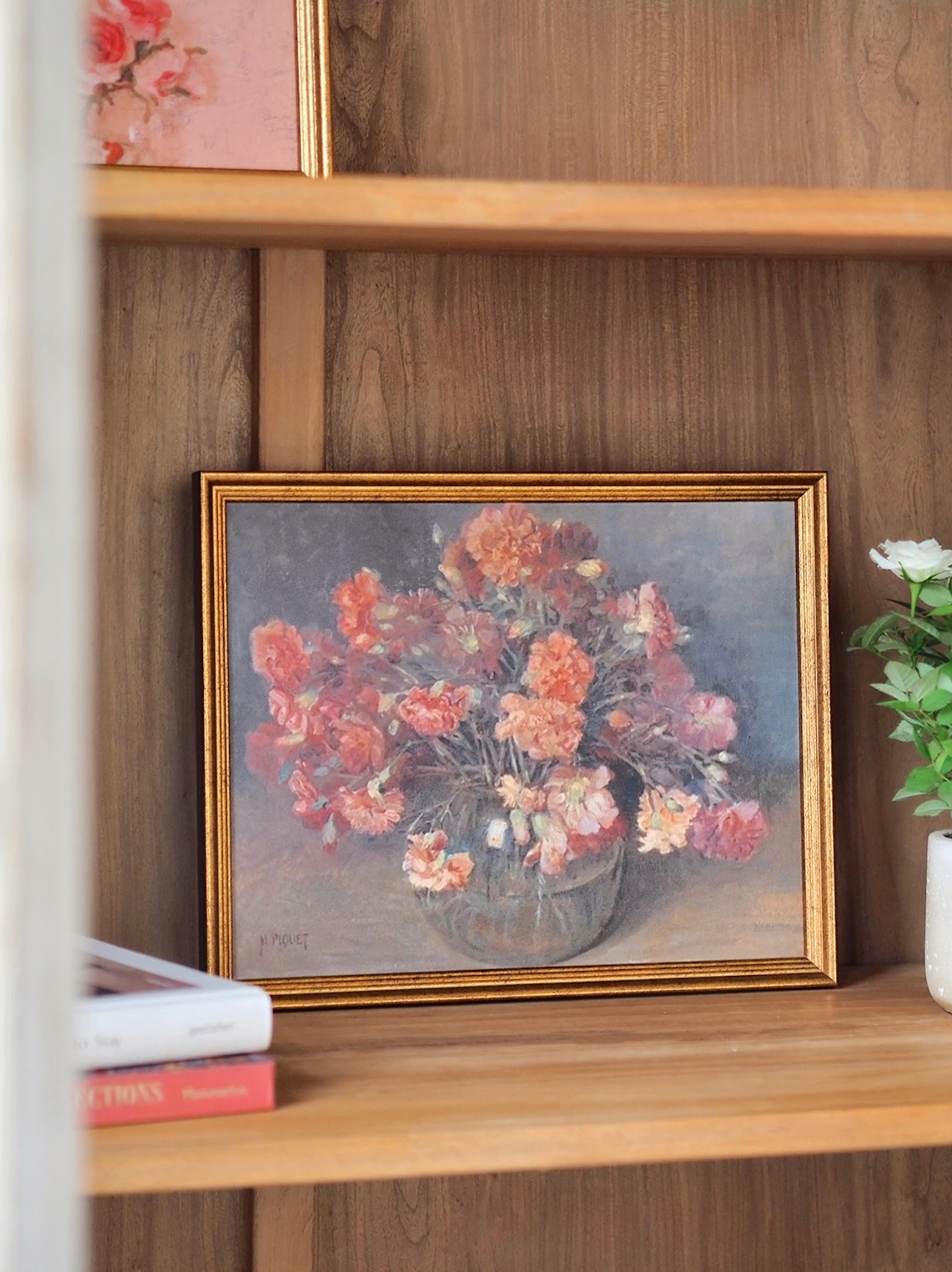 Carnations in Vase Framed Canvas Print | 11x14