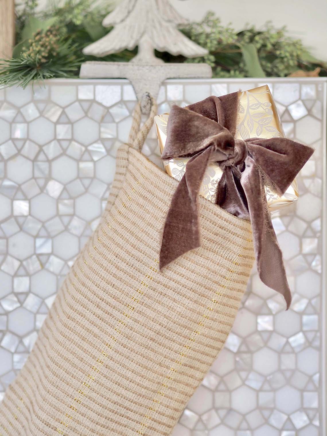 Noel Cream Striped Stocking