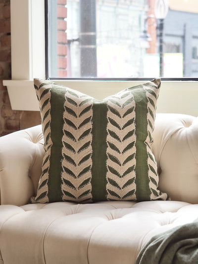 Claire Olive Printed Pillow | 22x22