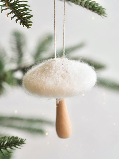 Dusty White Mushroom Ornament | Wide