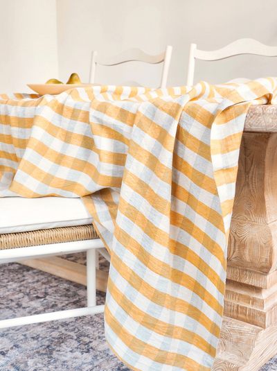 Gingham Yellow Linen Tablecloth