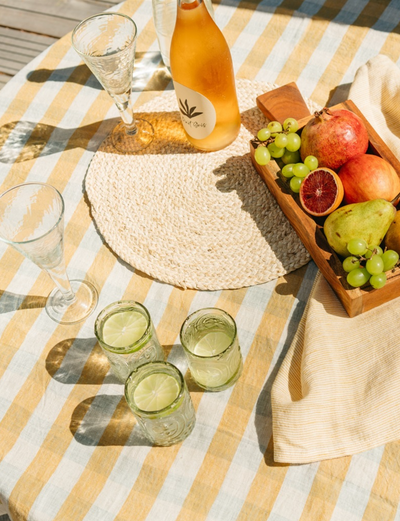 Gingham Yellow Linen Tablecloth