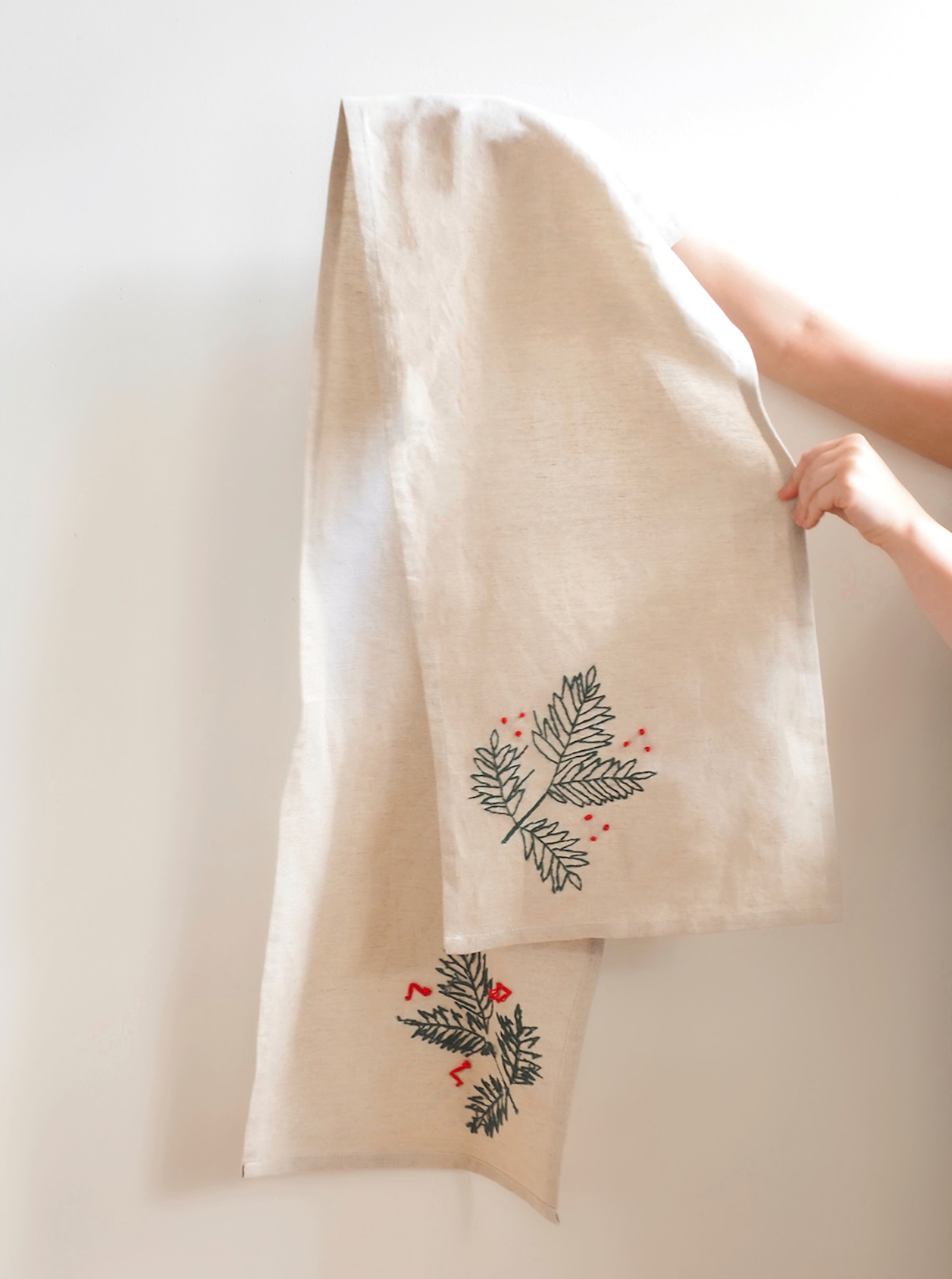 Embroidered Holly Table Runner