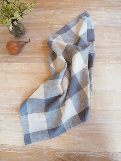 Gingham Grey Check Tea Towel | Large Stripe