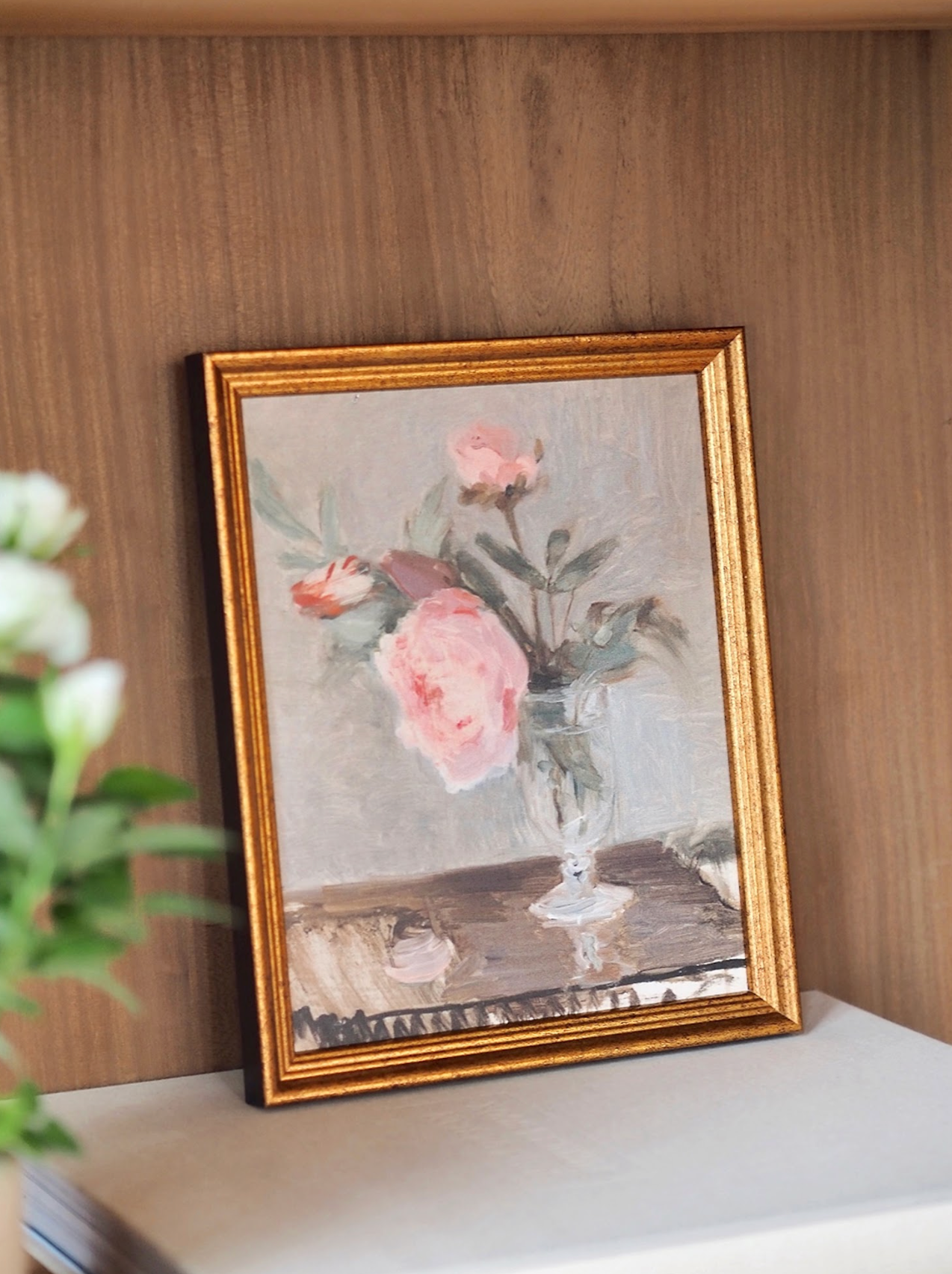 Peonies in Vase Framed Canvas Print | 8x10