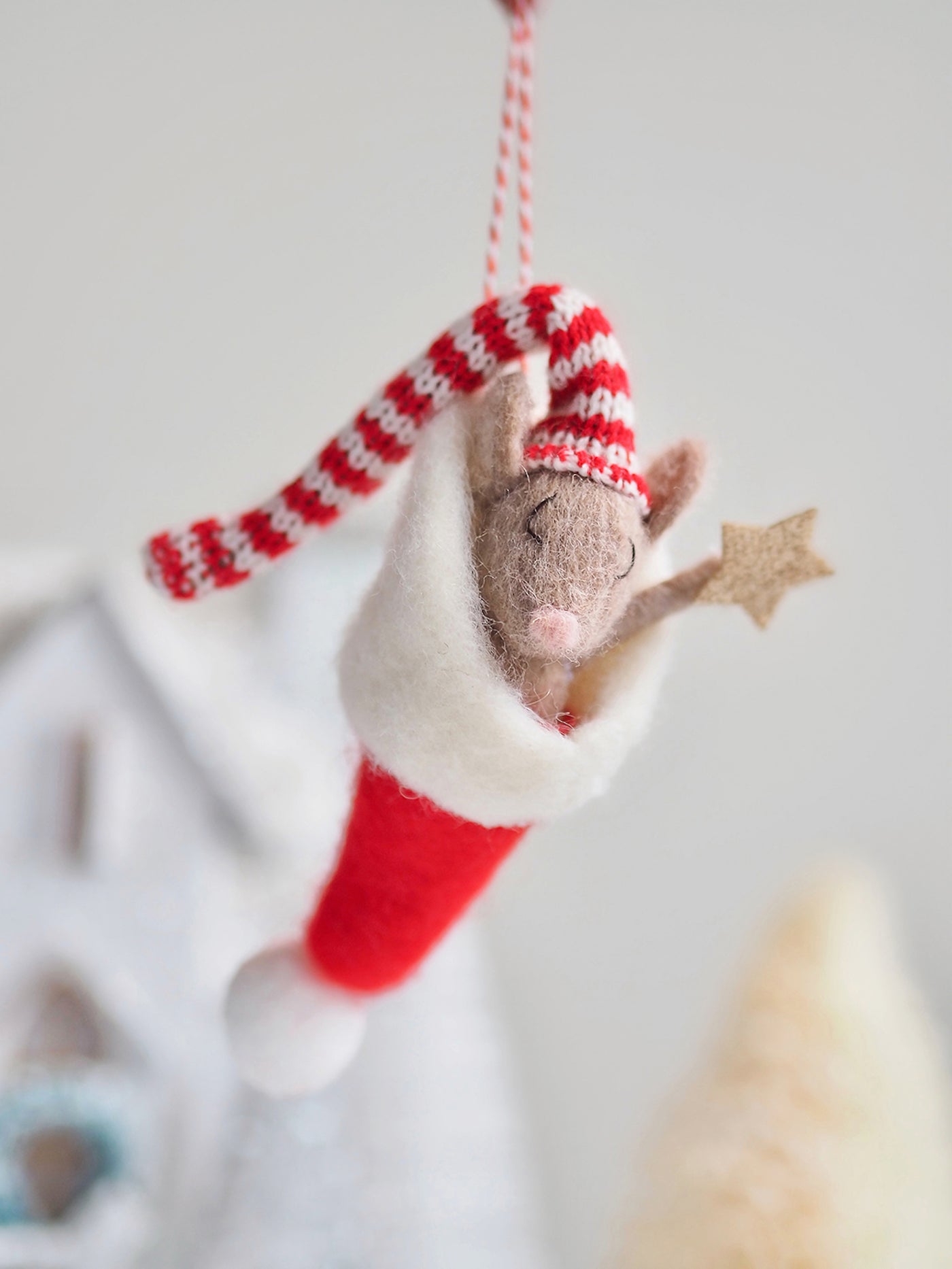 Sleeping Mouse in Christmas Hat Ornament