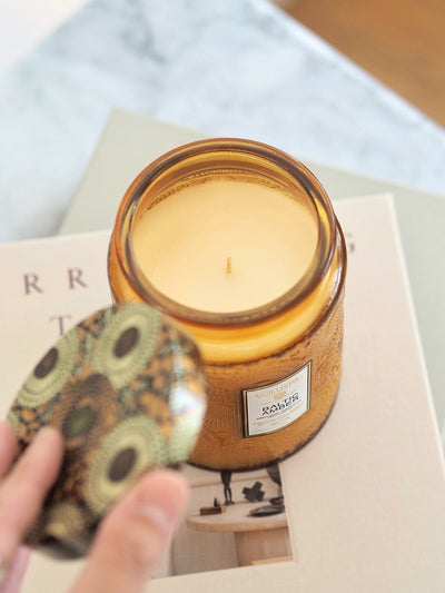 Baltic Amber Embossed Glass Jar Candle | Large