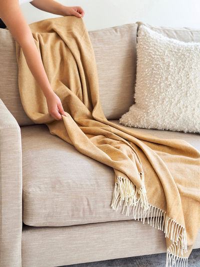 Monroe Caramel Herringbone Throw