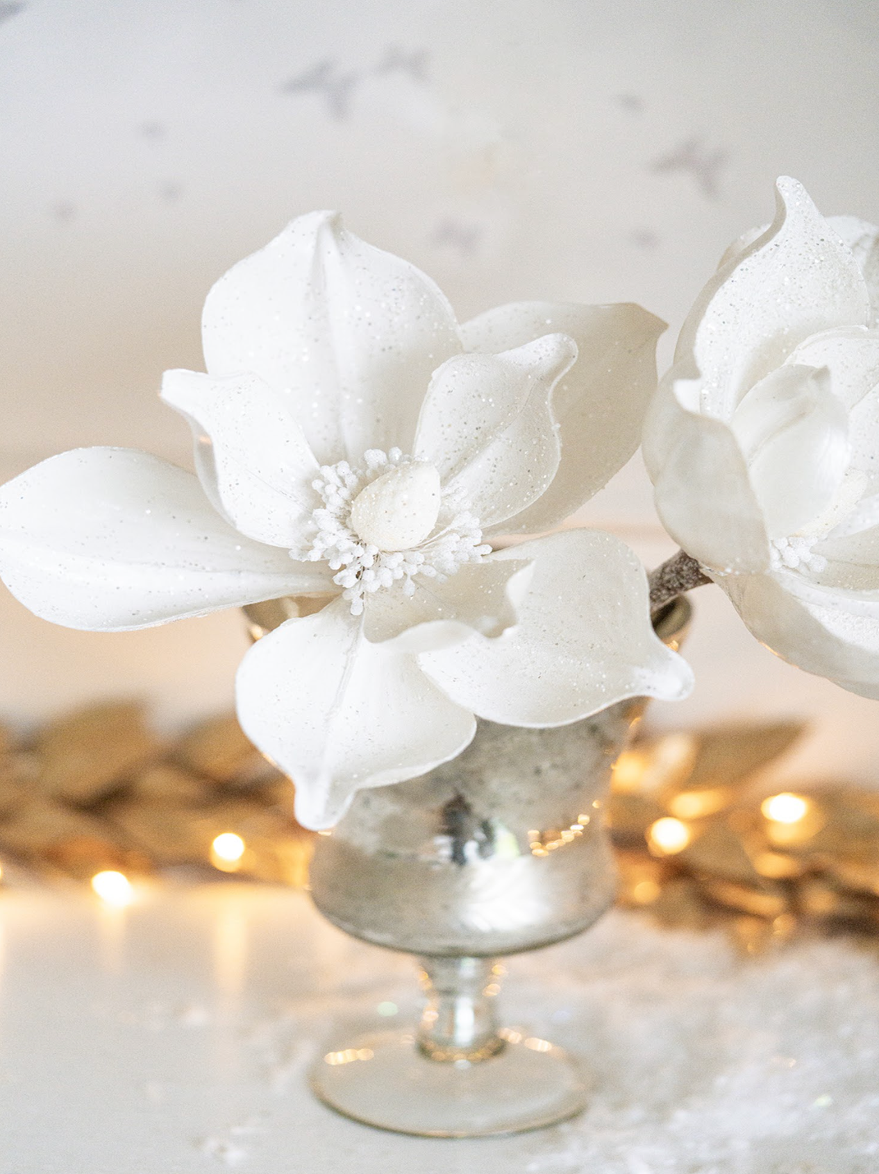 Glittered White Magnolia Stem