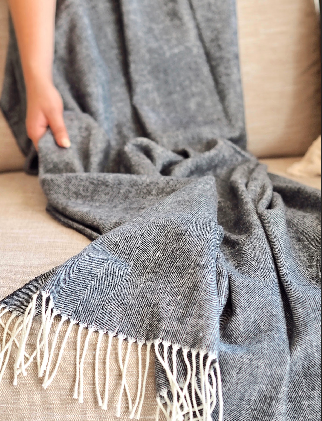 Monroe Graphite Herringbone Throw