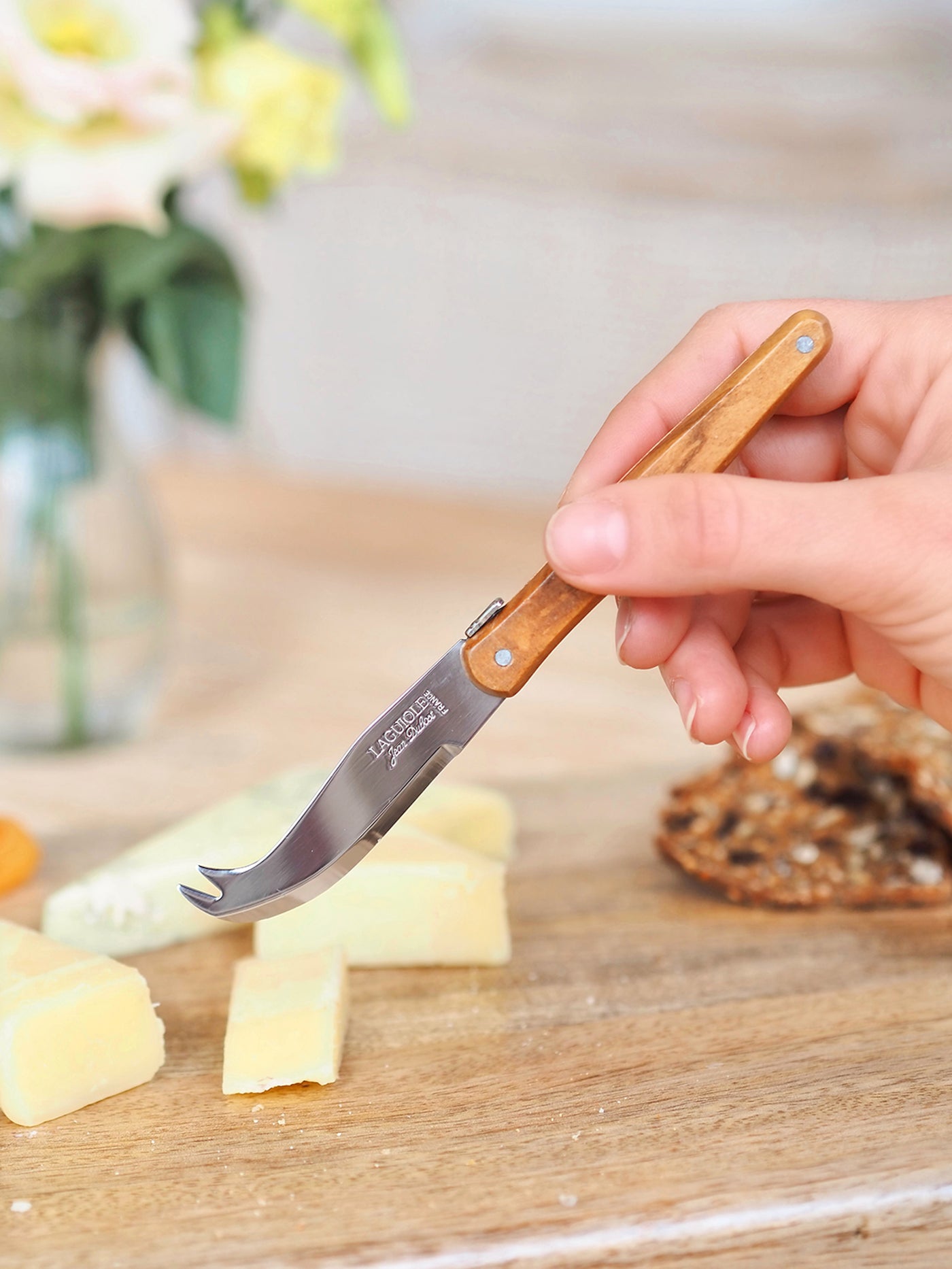 Jean Dubost Olive Wood Mini Cheese Knife & Spreader