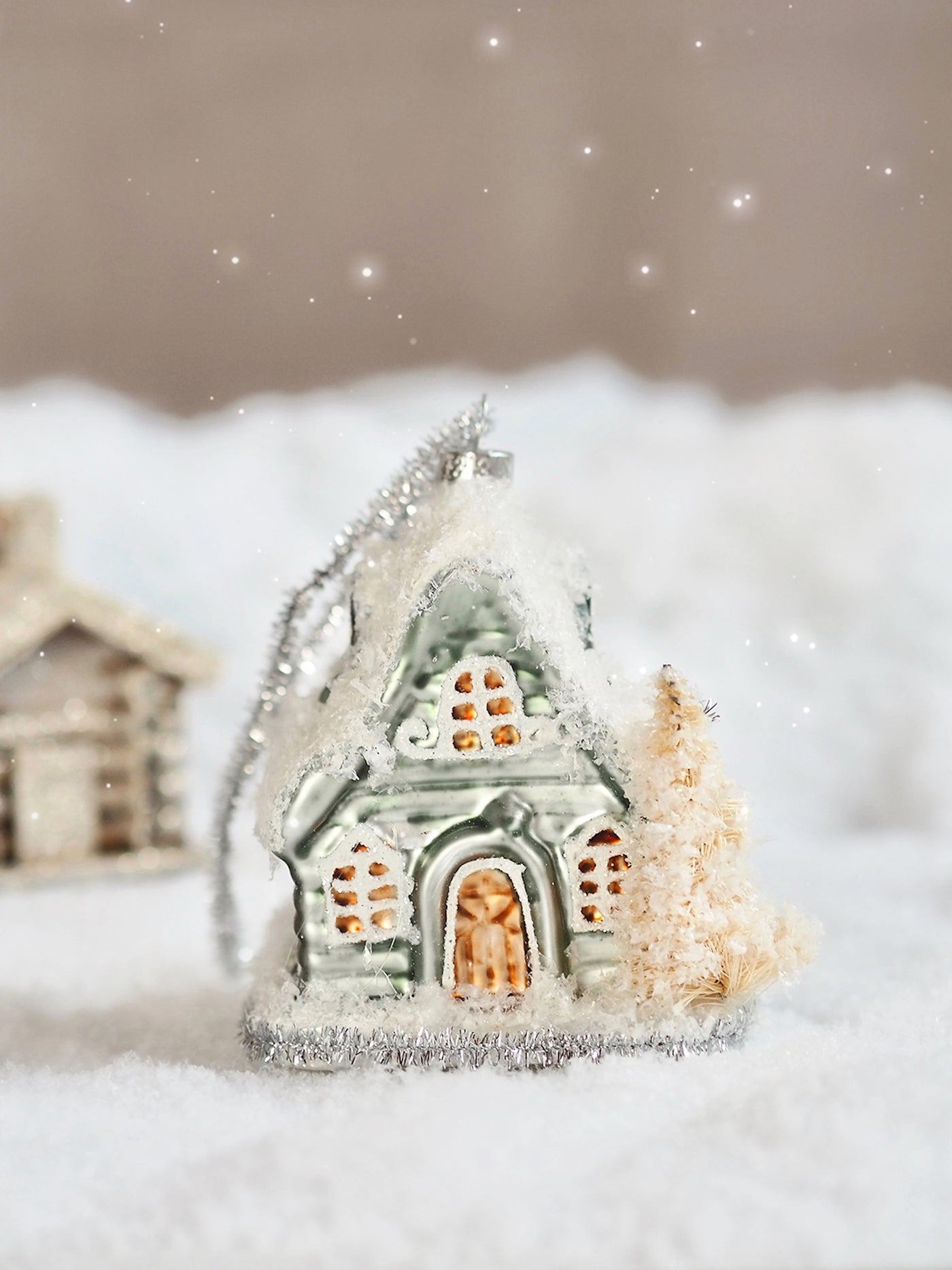 Snowy Blue House Ornament