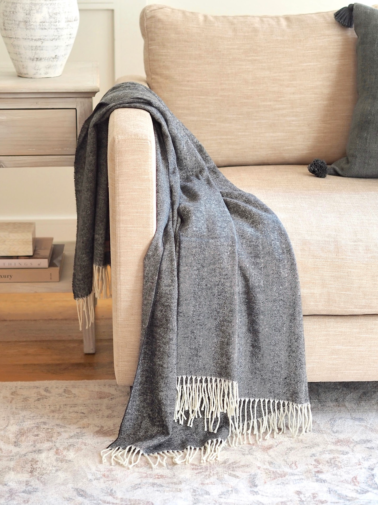 Monroe Graphite Herringbone Throw