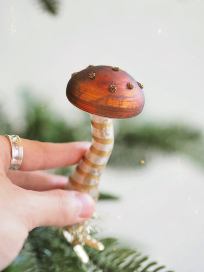 Tinsel Mushroom Clip Ornament | Brown