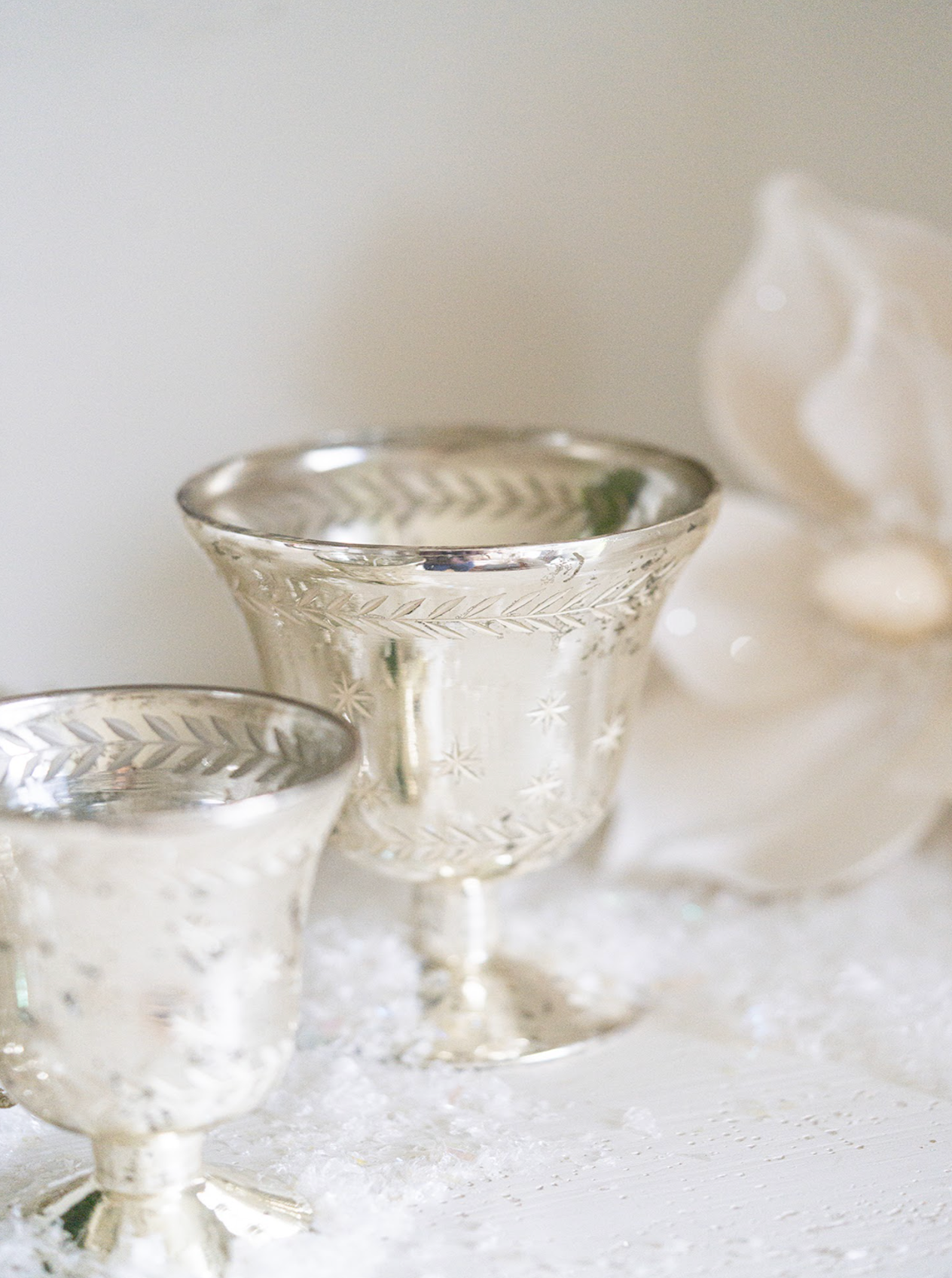 Etched Silver Mercury Footed Vase