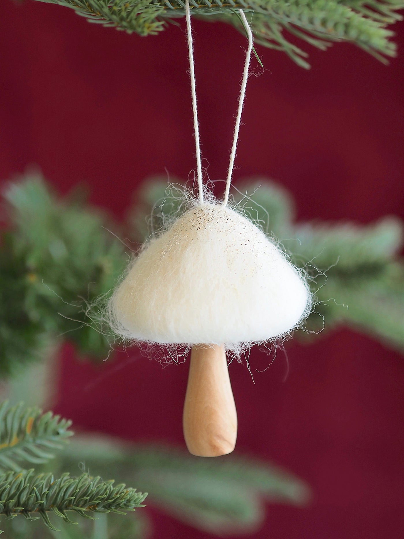 Dusty White Mushroom Ornament | Narrow