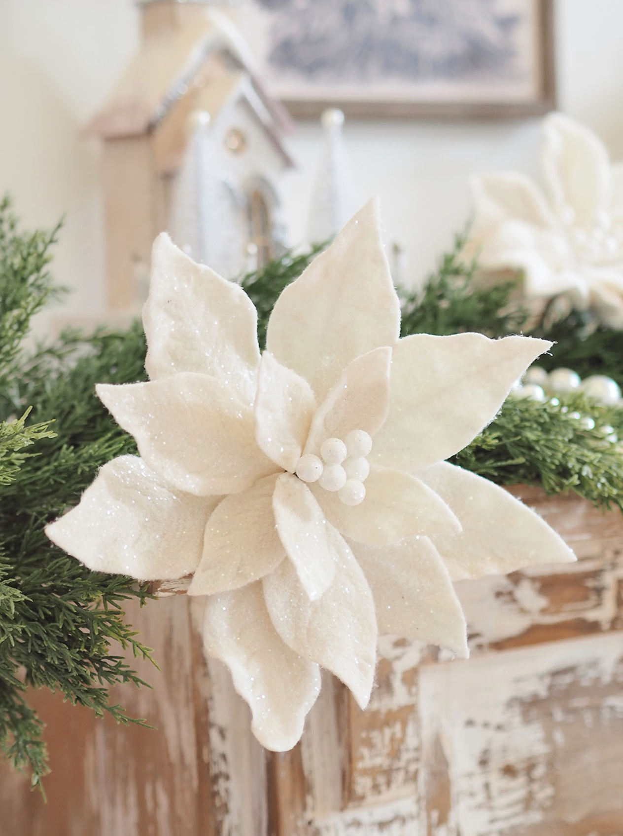 Glittered Poinsettia Stem