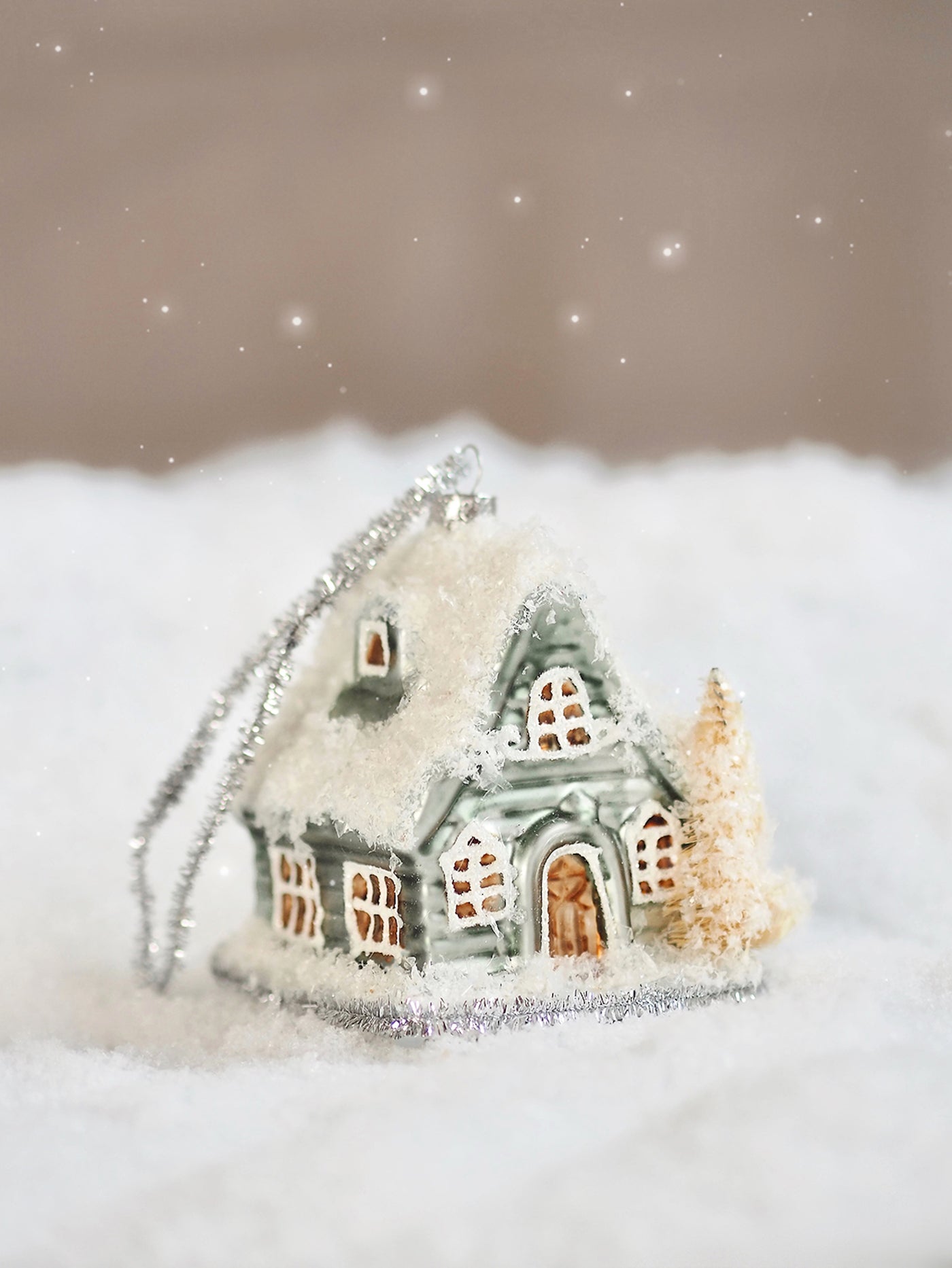 Snowy Blue House Ornament