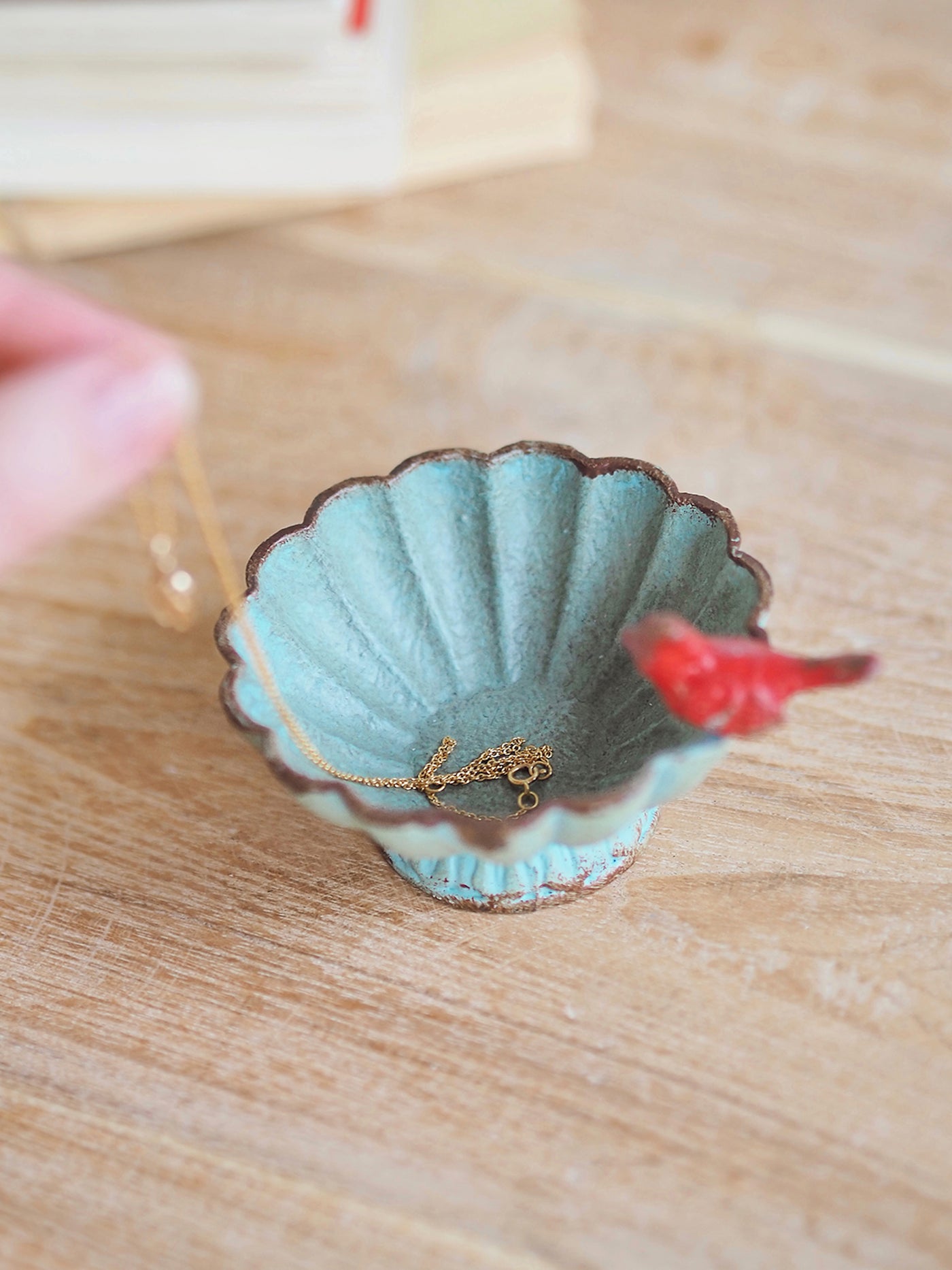 Decorative Sage Bowl w/ Red Robin Bird