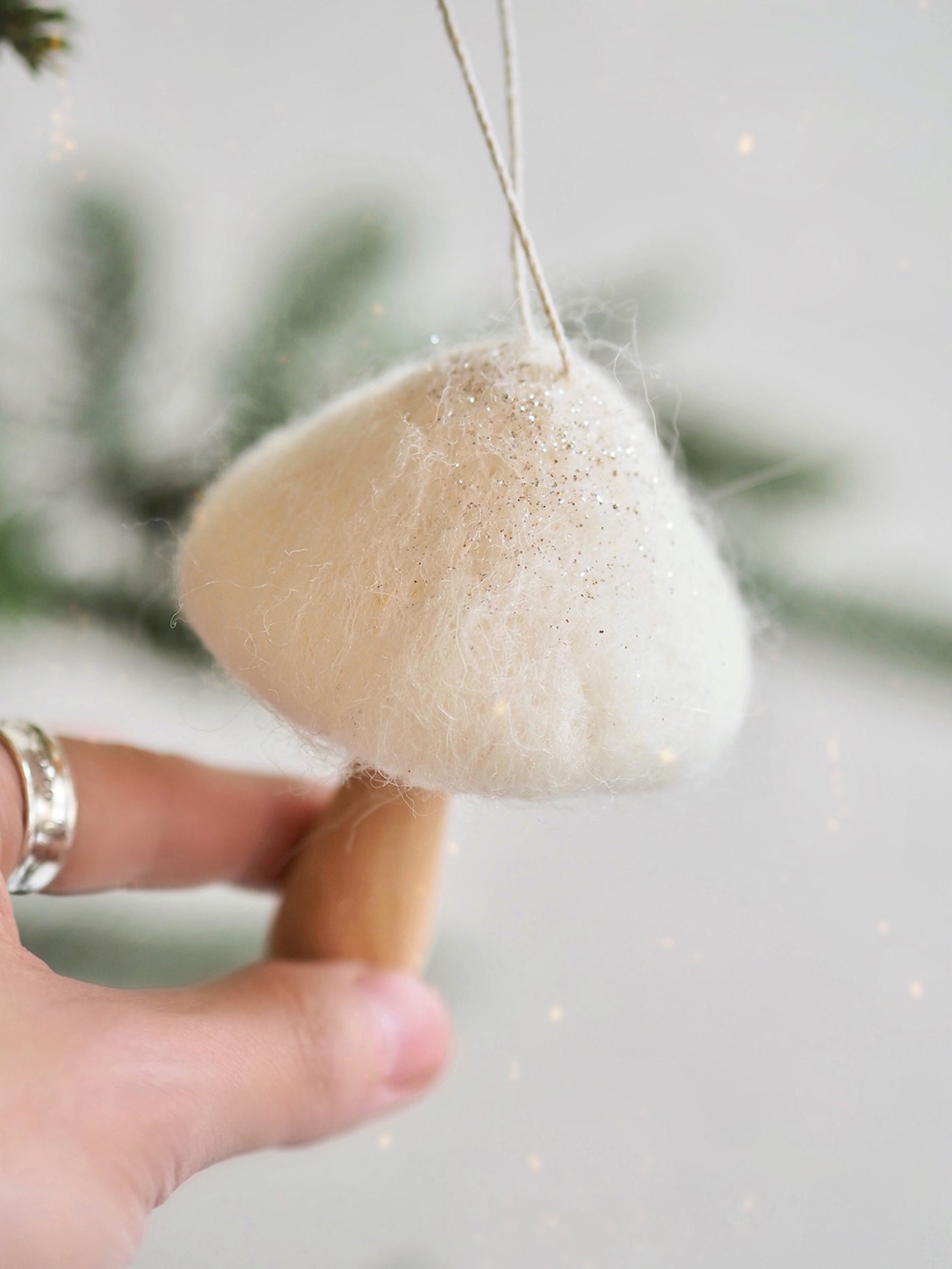 Dusty White Mushroom Ornament | Narrow