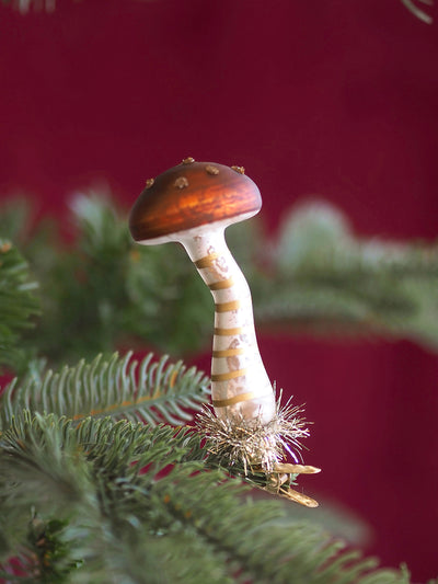 Tinsel Mushroom Clip Ornament | Brown