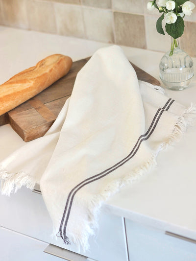 Fringed Ivory Tea Towel