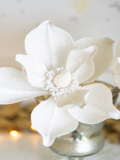 Glittered White Magnolia Stem