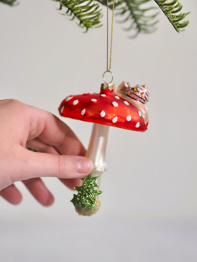 Amanita Mushroom w/ Snail Ornament