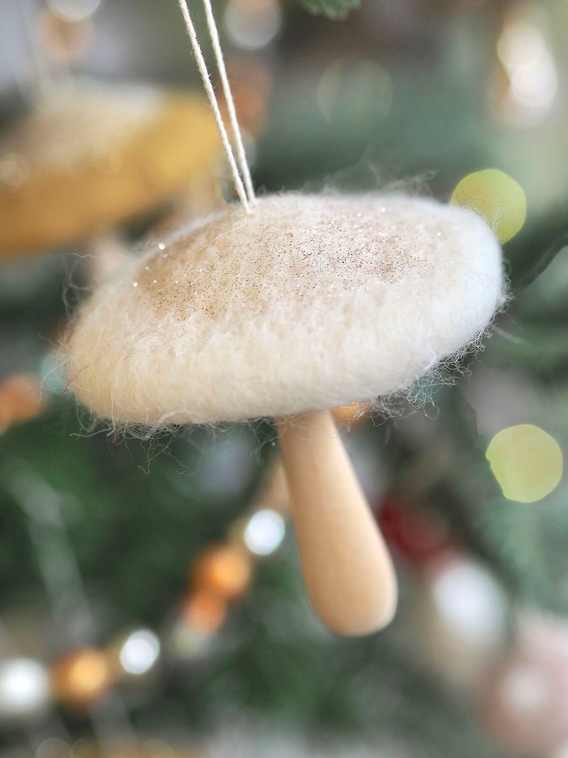 Dusty White Mushroom Ornament | Wide