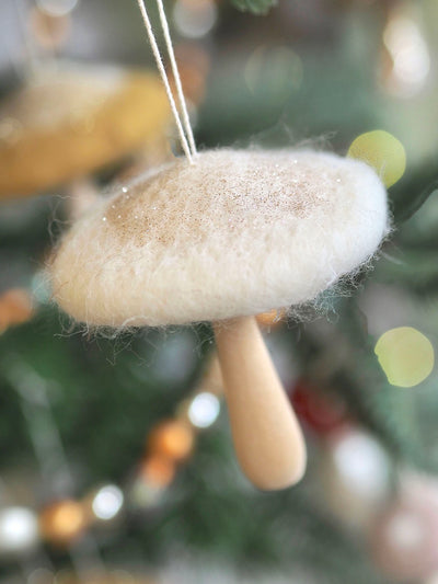 Dusty White Mushroom Ornament | Wide